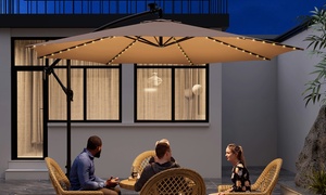 Costway 10FT Patio Solar-Lighted LED Cantilever Offset Umbrella W/ Crank Tilt